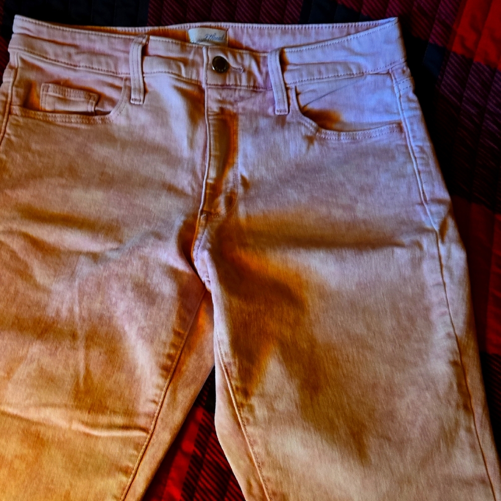 Ladies Jeans, Red Distressed Looking, Size 8. High Waist, Very Soft.